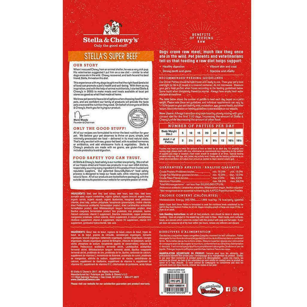 Stella & Chewy's Frozen Raw Super Beef Dinner Patties Dog Food, 6-lb image number null