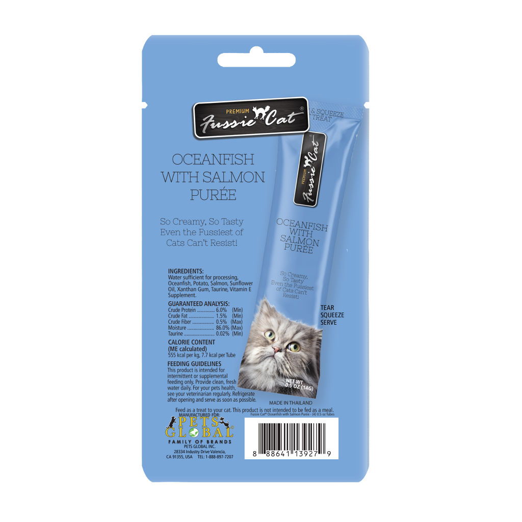 Fussie Cat Oceanfish with Salmon Puree, Pack of 4, 0.5-oz tubes image number null