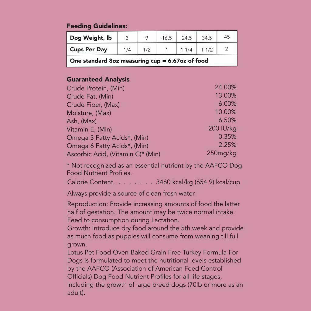 Lotus Small Bites Grain-Free Turkey Oven-Baked Recipe Dry Dog Food, 10-lb image number null