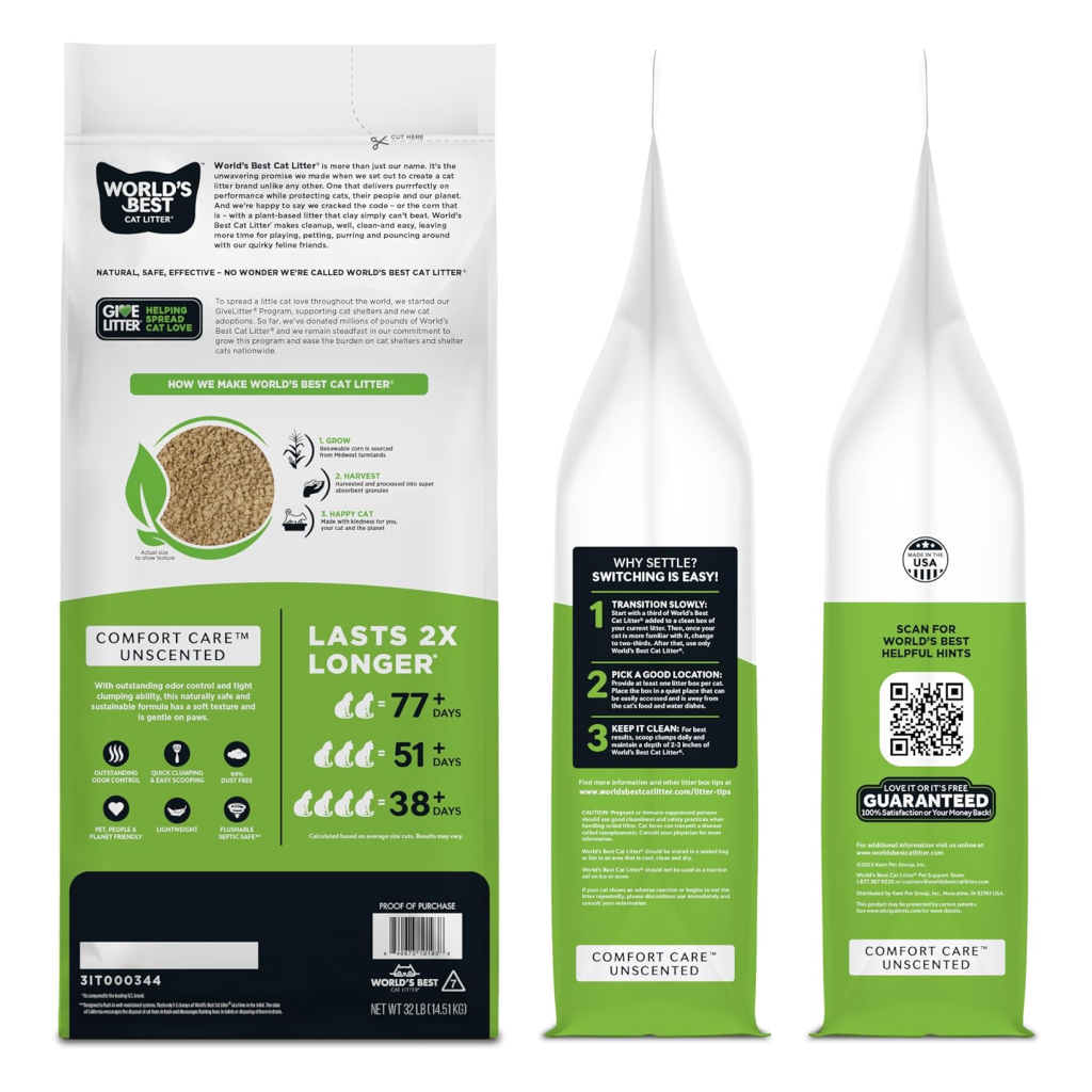 World's Best Comfort Care Unscented Original Clumping Corn Cat Litter image number null