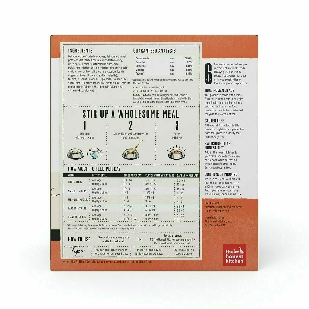 The Honest Kitchen Limited Ingredient Diet Beef Recipe Grain-Free Dehydrated Dog Food, 10-lb image number null