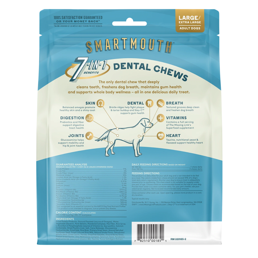 The Missing Link Smartmouth&trade; Dental Chews For Large/Extra Large Dogs 14 Count image number null