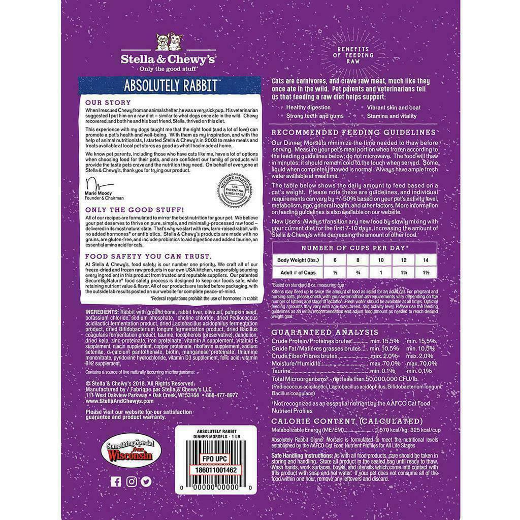 Frozen Stella & Chewy's Cat Frozen Raw, Absolutely Rabbit Morsels , 1-lb image number null