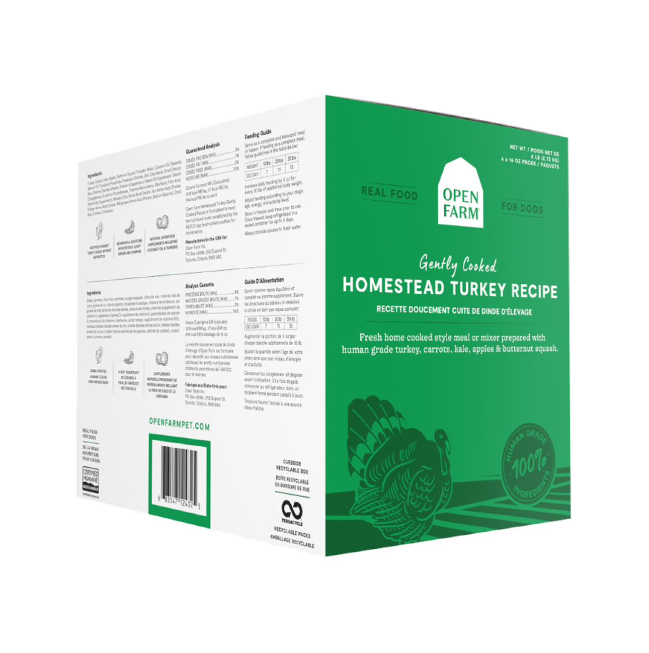 Open Farm Frozen Homestead Turkey Gently Cooked Recipe Human Grade Dog Food, 96-oz image number null