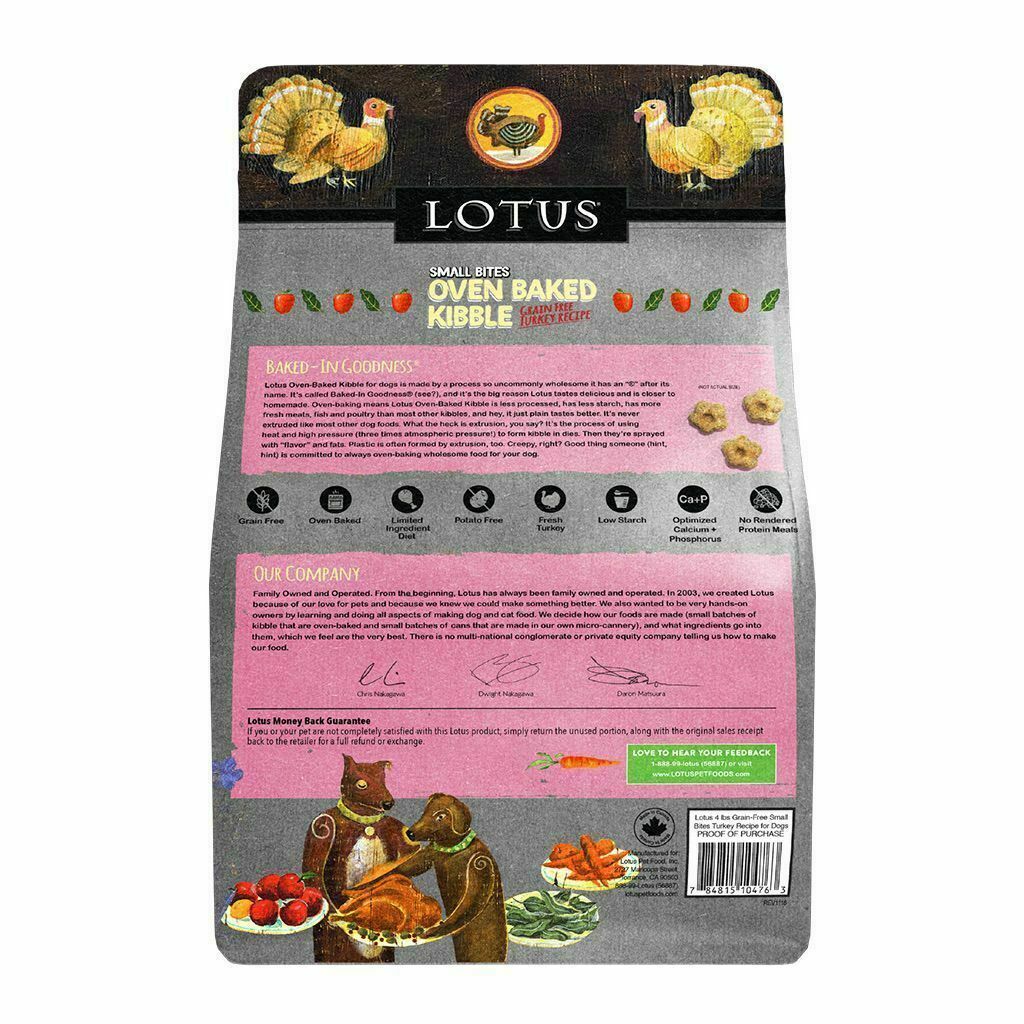 Lotus Small Bites Grain-Free Turkey Oven-Baked Recipe Dry Dog Food, 10-lb image number null